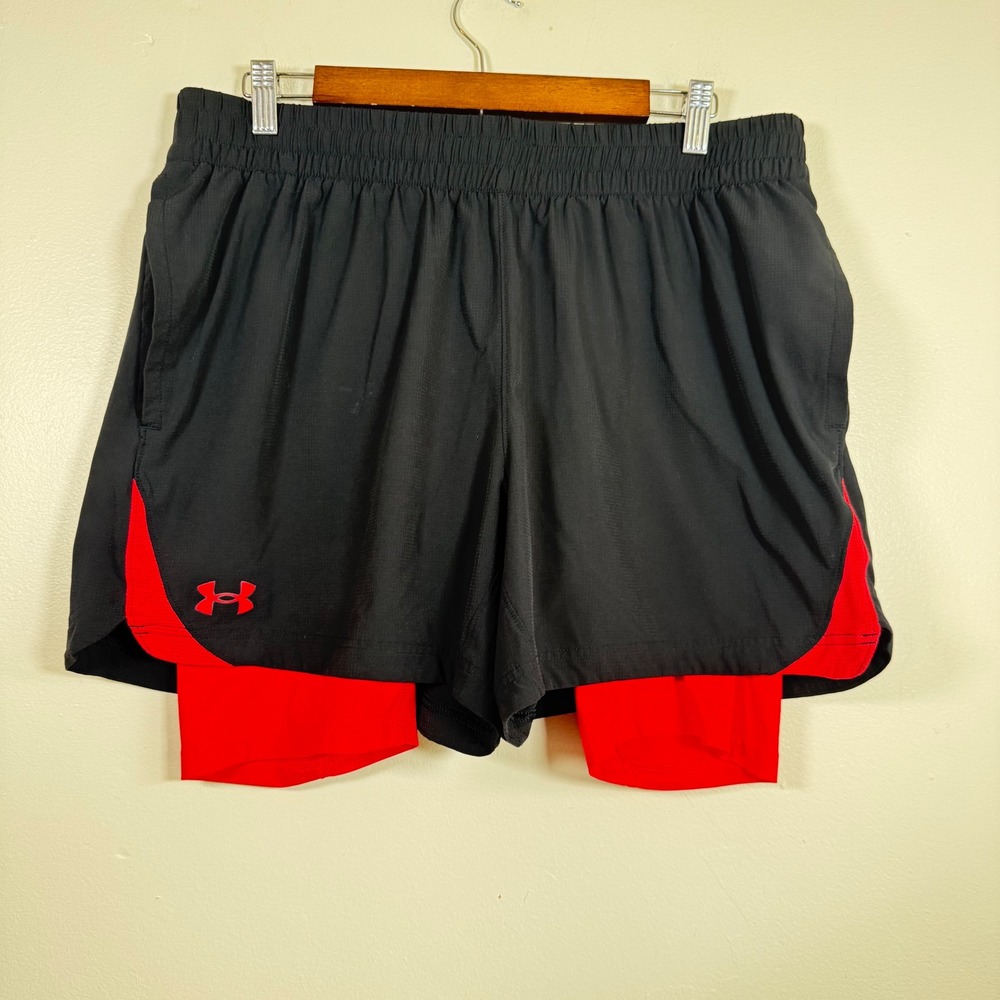 Under Armour Qualifier 2-in-1 Compression Liner Training Shorts XL Black Red